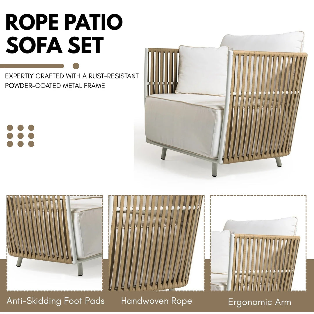 Suyin All-Weather Rope 4- Seater Sofa Set With Glass Top Table