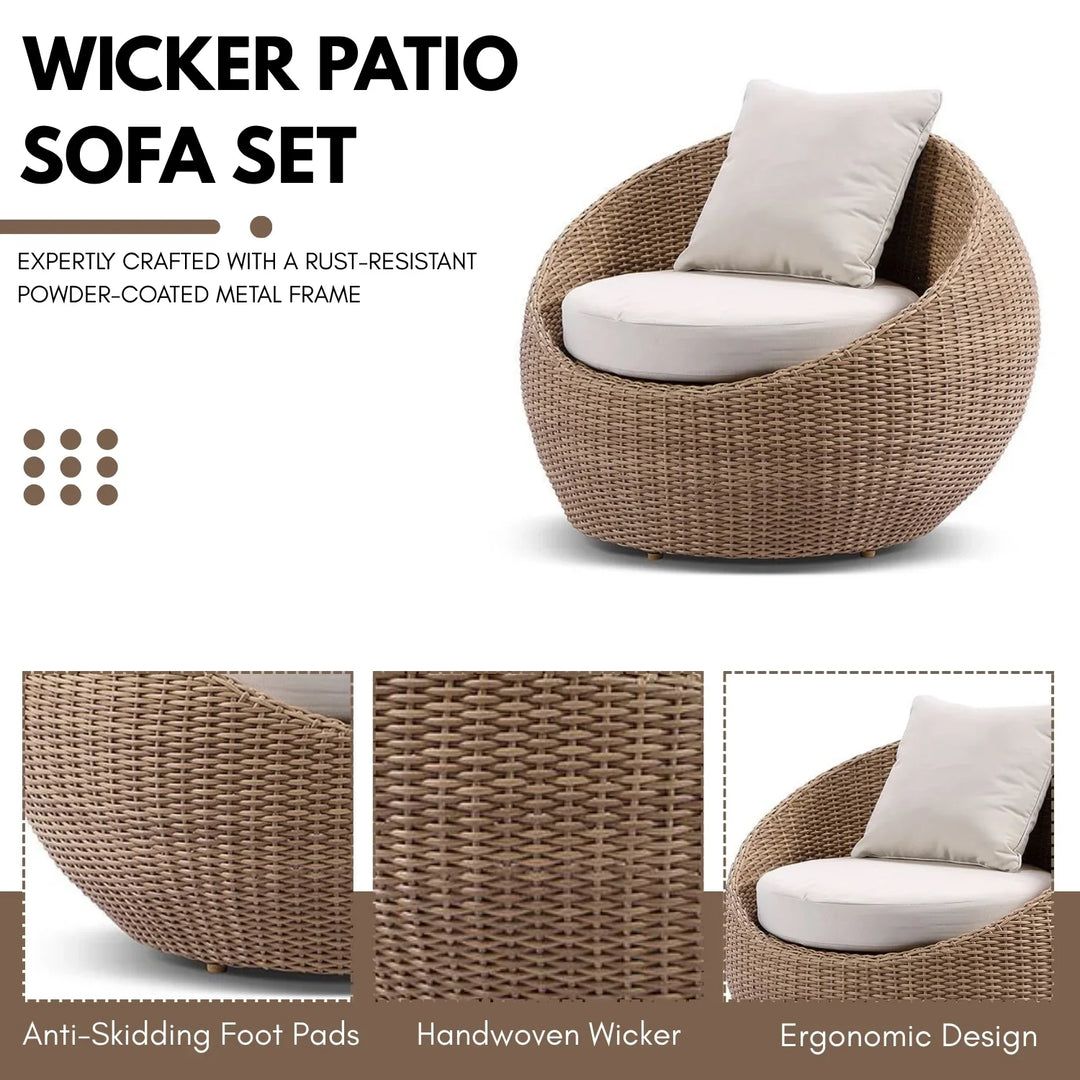 Outdoor Wicker 5-Seater Sofa Set With Glass Top Tables