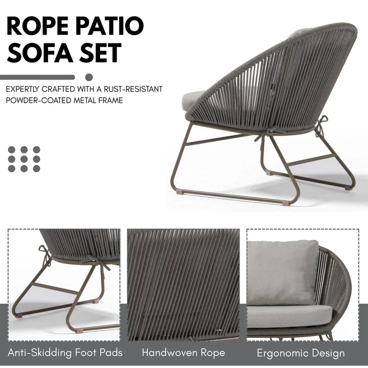 Sawyer Outdoor Rope 4-Piece Patio Sofa Set with Glass Top Tables