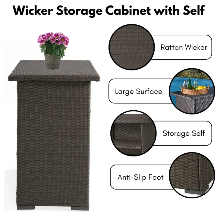 Rocio Outdoor Rattan Wicker Bar Table With Storage Selves