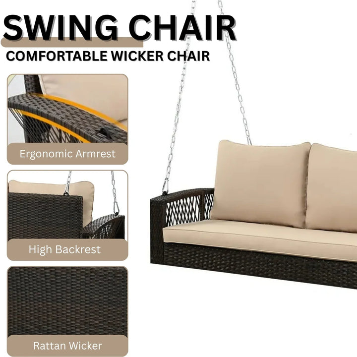 Hortense Outdoor Large HDPE Wicker 3-Person Porch Swing