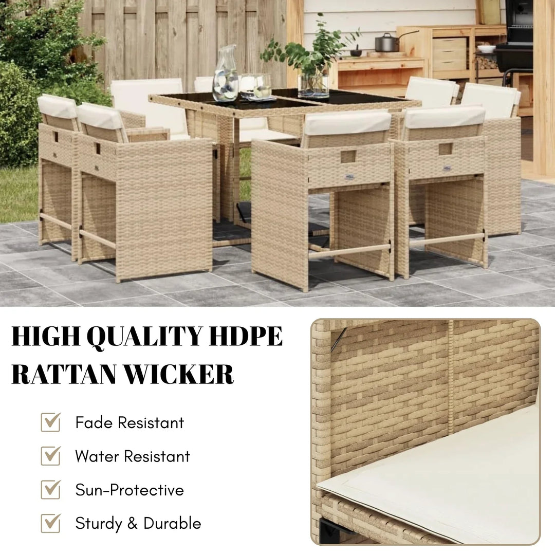 Sigrid Outdoor Rattan Wicker Dinning Set 9-Piece