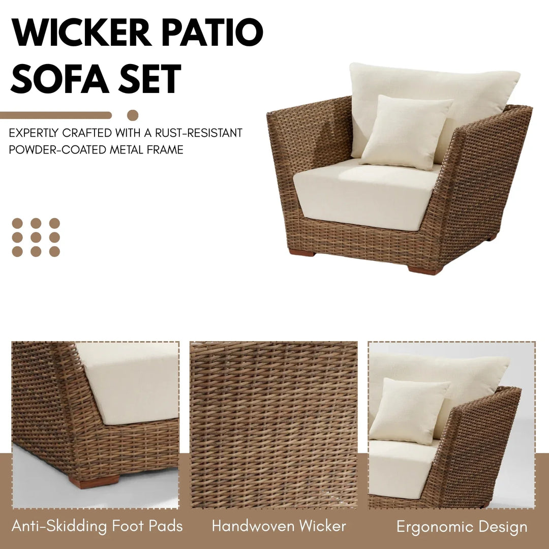 Patricia 5-Piece Outdoor Wicker Sofa Set With 2-Tier Glass Top Tables