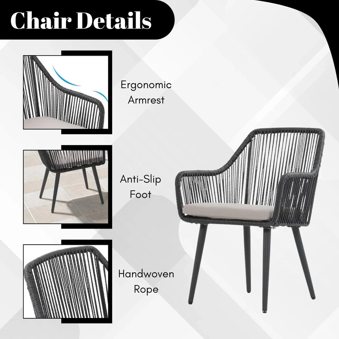 Isolde 5-Piece Outdoor Rope Patio Dining Set With Glass Top Table