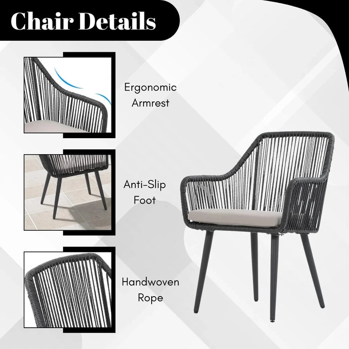 Isolde 5-Piece Outdoor Rope Patio Dining Set With Glass Top Table