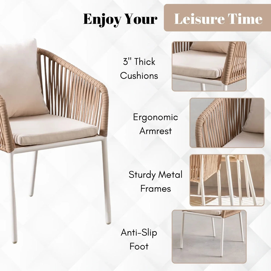 Alejandra 5-Piece Outdoor Patio Dining Set With Rattan Chairs & Glass-Top Table