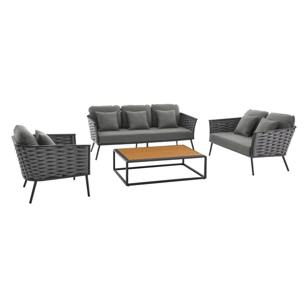Elvira 4 Piece Outdoor Rope Sofa Set with Wooden Top Table