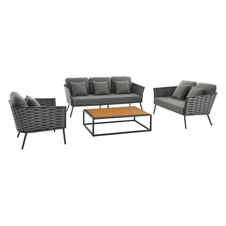 Elvira 4 Piece Outdoor Rope Sofa Set with Wooden Top Table