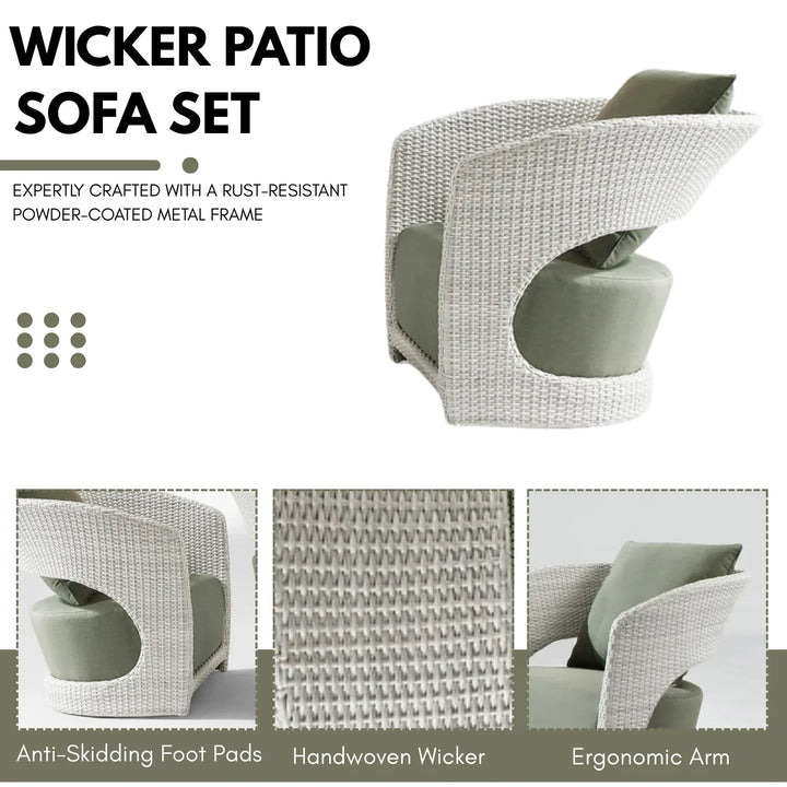 Outdoor White Rattan Wicker Sofa Chairs With Glass Top Table