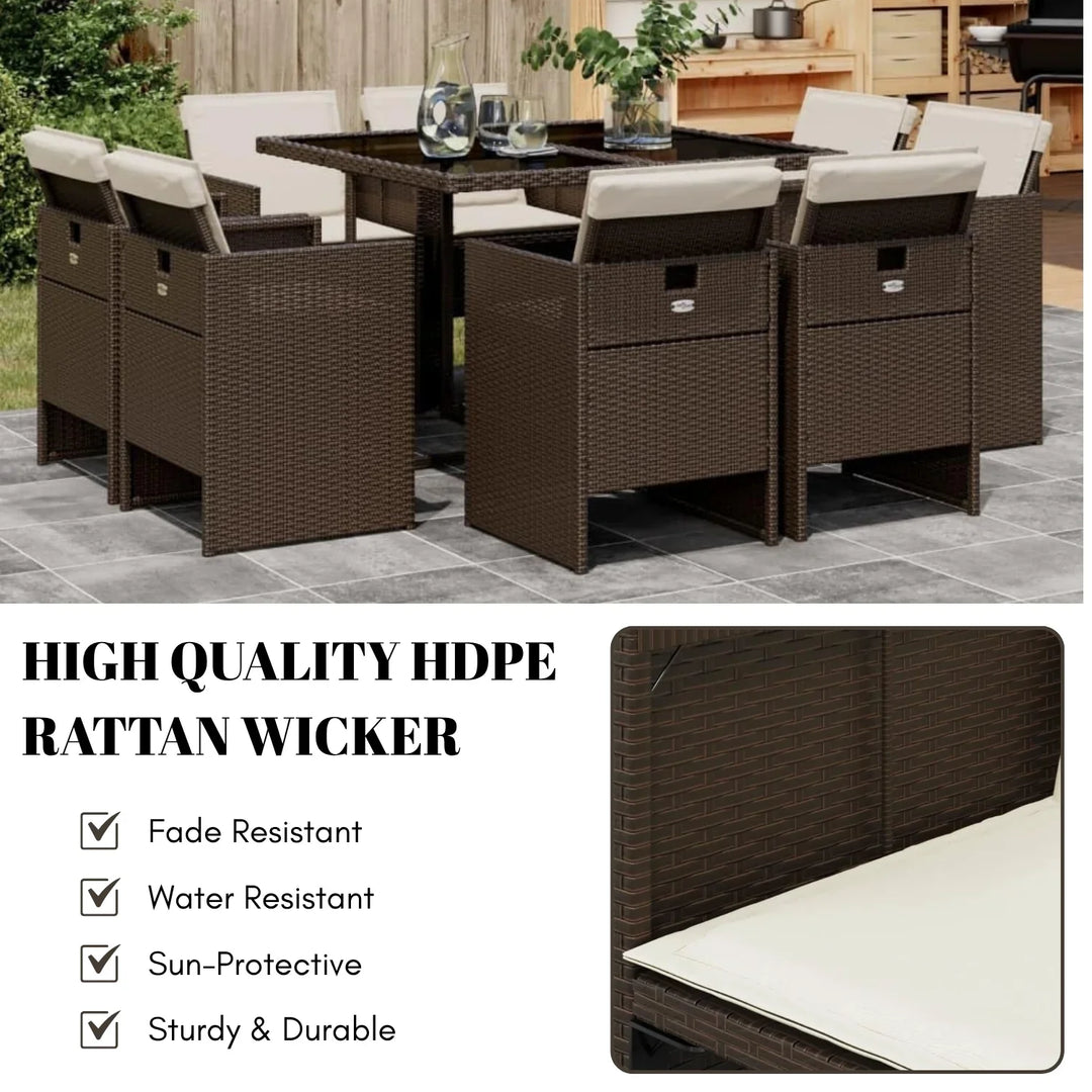 Marit Outdoor Rattan Wicker Dinning Set 9-Piece