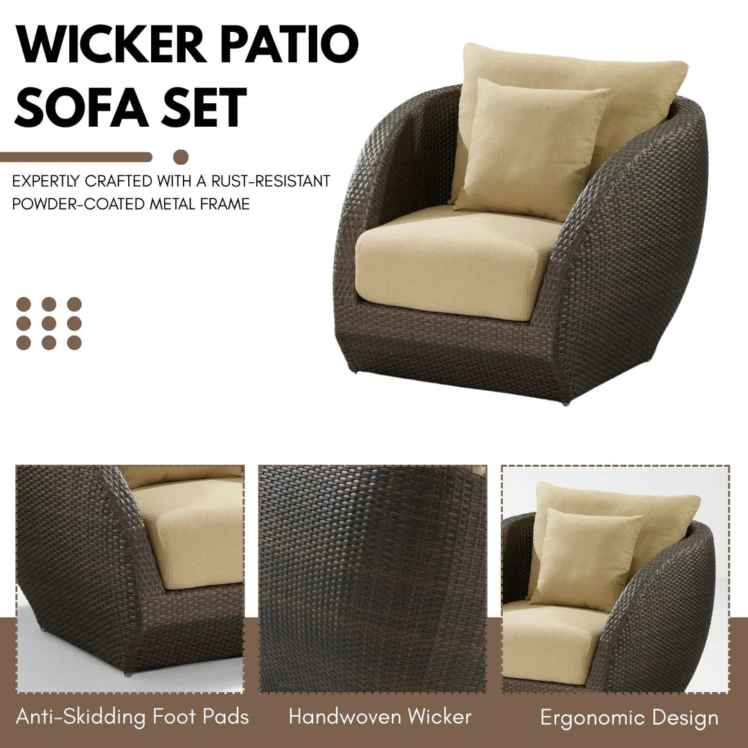 Savannah 5-Piece Outdoor Wicker Sofa Set With Glass Top Tables