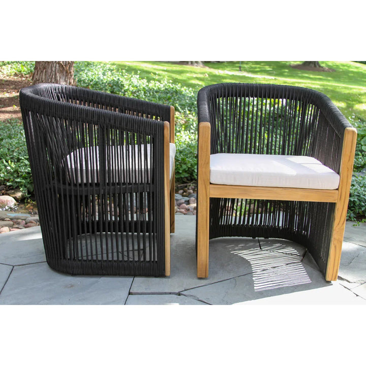 Issoro Outdoor Garden Patio Dining Set 4 Chairs and 1 Table Set (Black) Braided & Rope