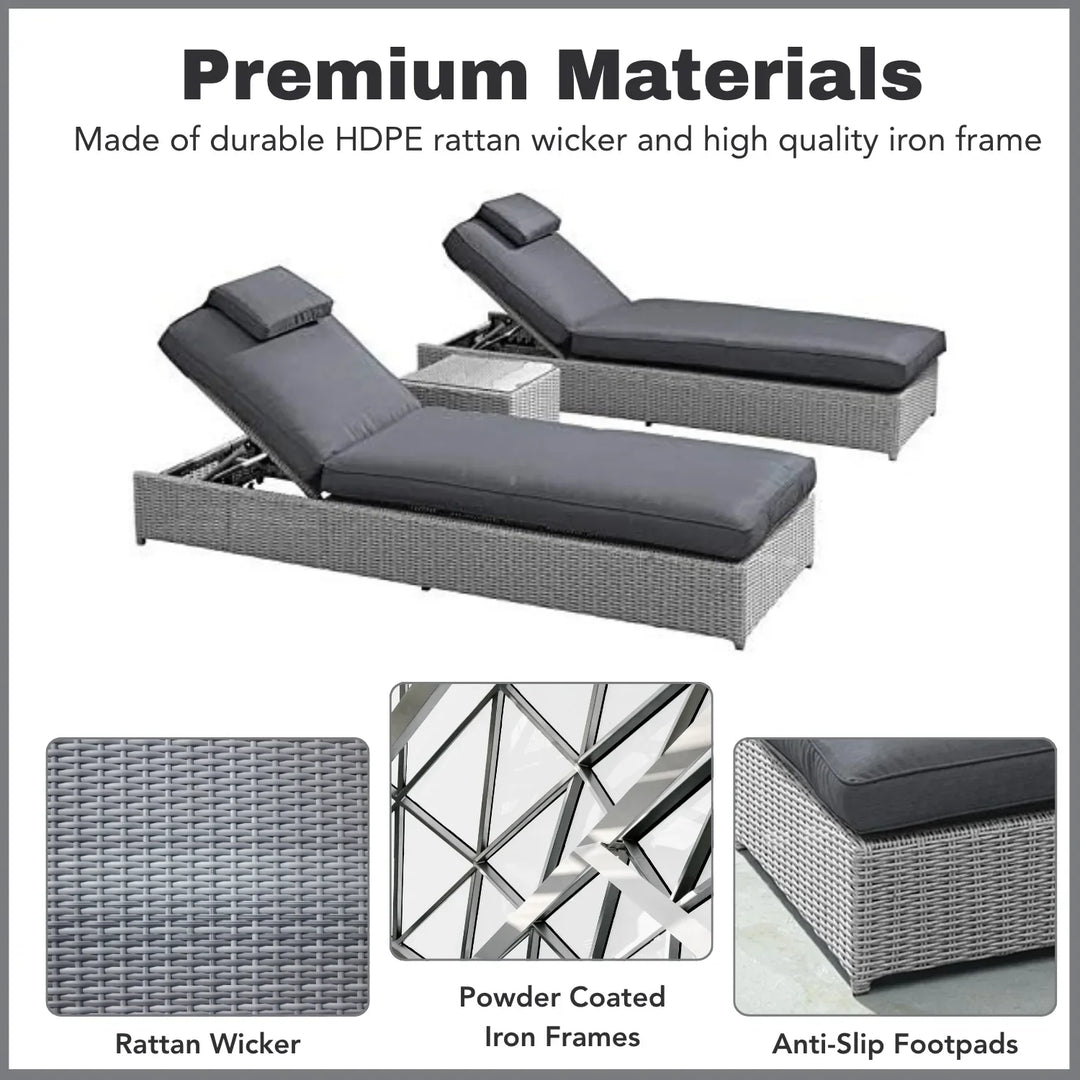 Xavia Outdoor Wicker Lounge Chairs Set of 2 With Side Table