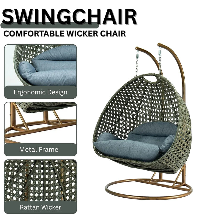 Caihong Double Seater Hanging Swing Chair (Dark Brown/Dark Grey)