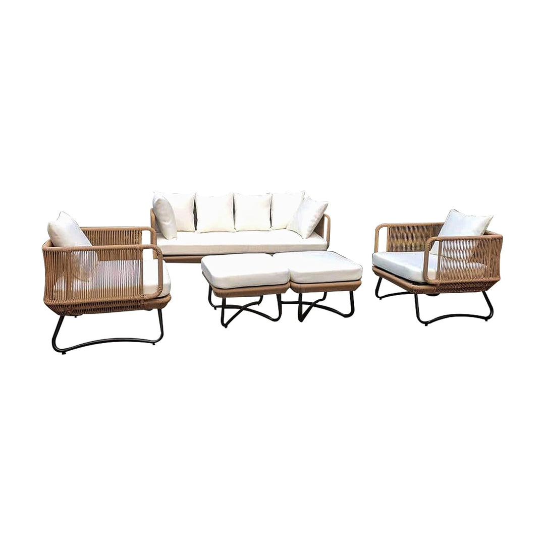 Kuub Outdoor Sofa Set 3 Seater, 2 Single seater,2 Ottoman(Tan)