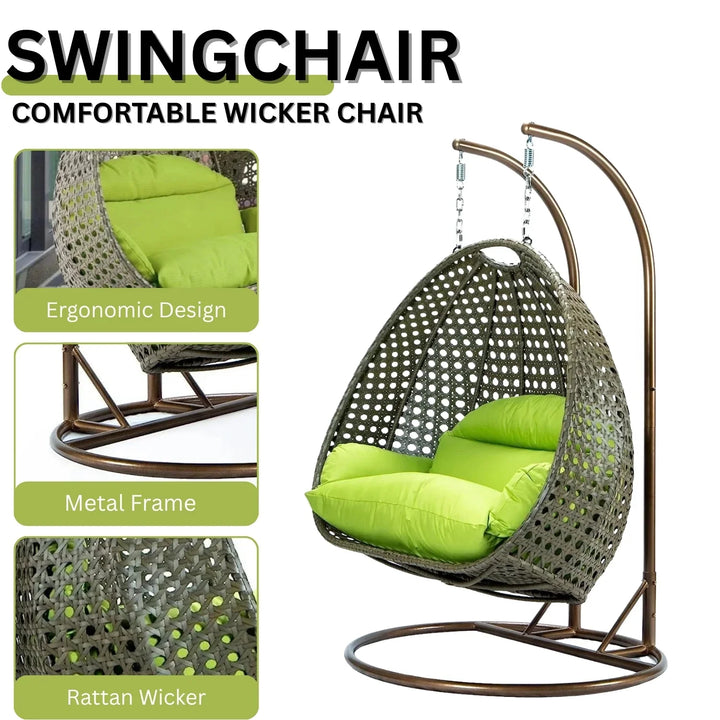 Chunhua Double Seater Hanging Swing Chair (Dark Brown/Green)