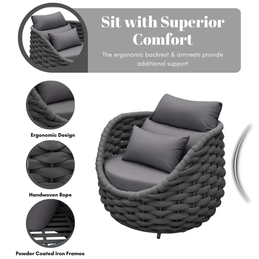 Miyako Nest Shape 3-Piece Hand-Woven Rope Patio Set