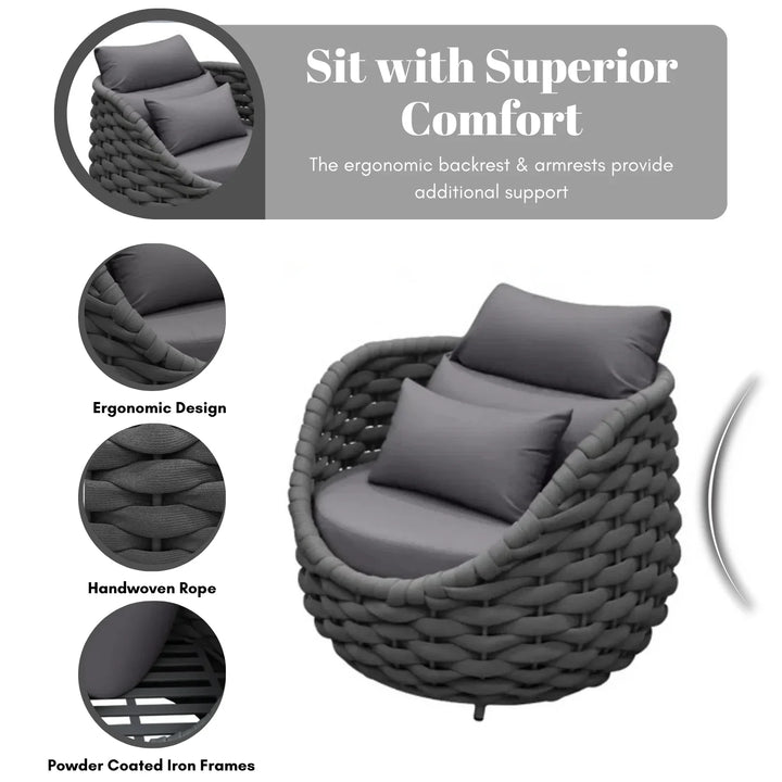 Miyako Nest Shape 3-Piece Hand-Woven Rope Patio Set