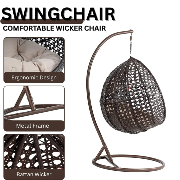 Single Seater Rattan & Wicker Swing (Dark Brown and Cream)