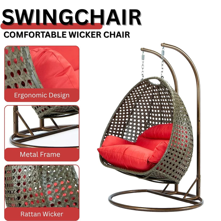 Fen Double Seater Hanging Swing Chair (Dark Brown/Red)