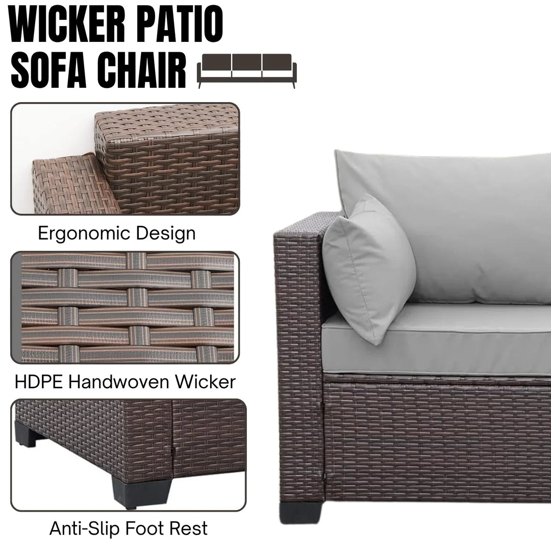 Raquel 3-Seater Outdoor Rattan Wicker Patio Sofa