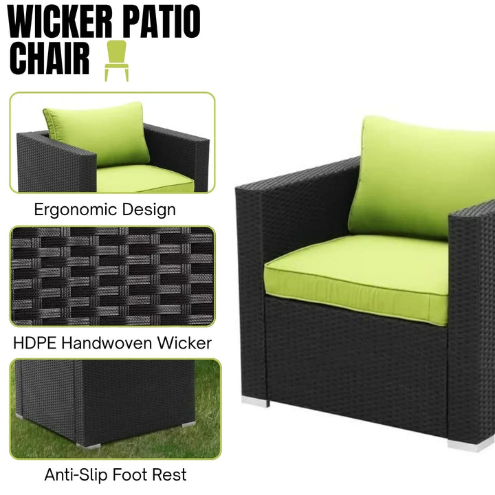 Clementine 6-Piece Outdoor Conversation Set (Black/Green)