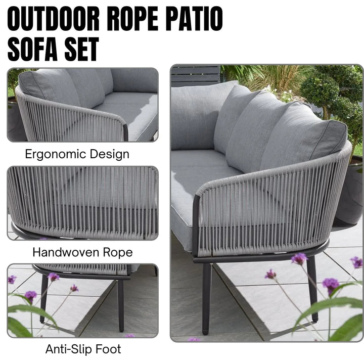 Fozia Outdoor Rope  L-Shaped Conversation Sofa Set