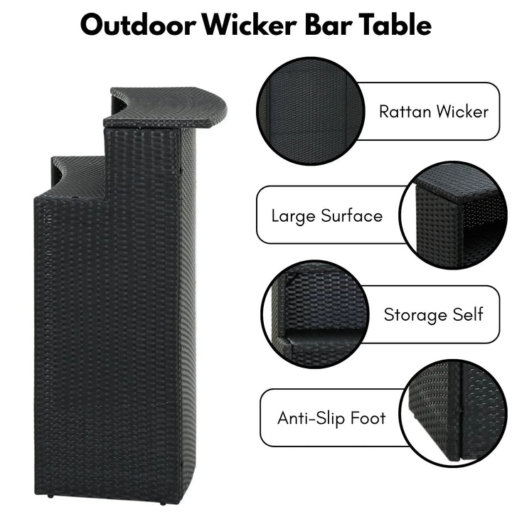 Francisca Outdoor Rattan Wicker Bar Table With a High-Top Design & Integrated Storage Shelf