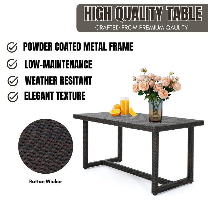 Sokhna Outdoor Rattan Wicker Patio Table (Dark Brown)