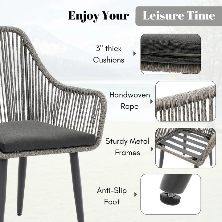 Lopa 7-Piece Outdoor Patio Dining Set with Rope Chairs & Glass Top Table