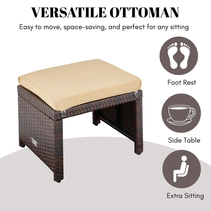 Mahek Set of 2 Wicker Ottomans, Multipurpose Outdoor Furniture