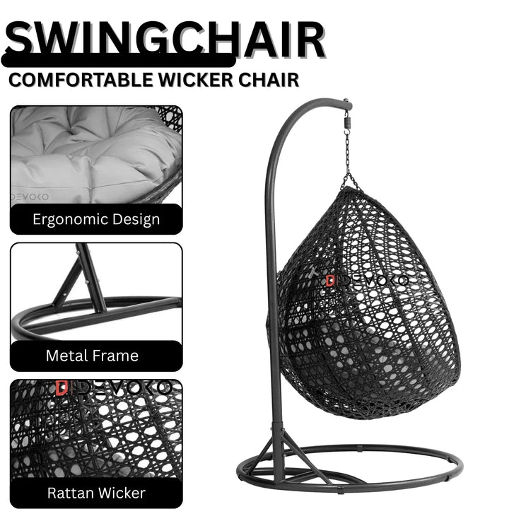 Hai Double Seater Rattan & Wicker Swing (Black & Grey)