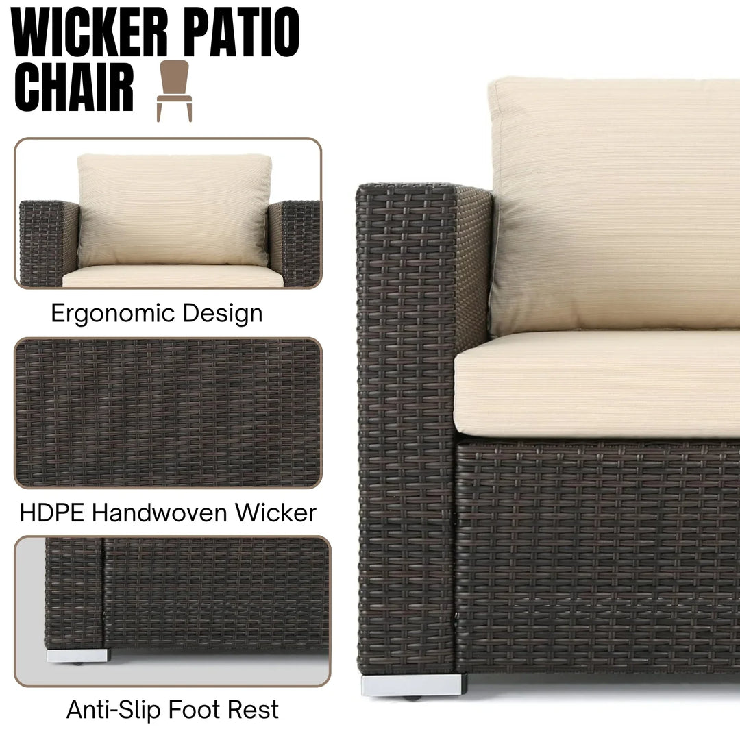 Violeta 7-Piece Rattan Sectional Sofa Set (Dark Brown/Cream)