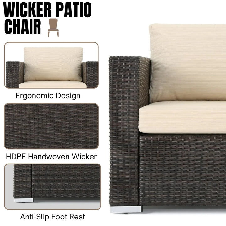 Violeta 7-Piece Rattan Sectional Sofa Set (Dark Brown/Cream)