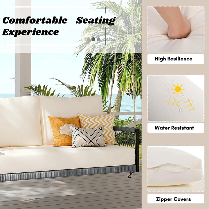 Outdoor Rope Swing 2-Person Hanging Chair, Weatherproof Porch Swing