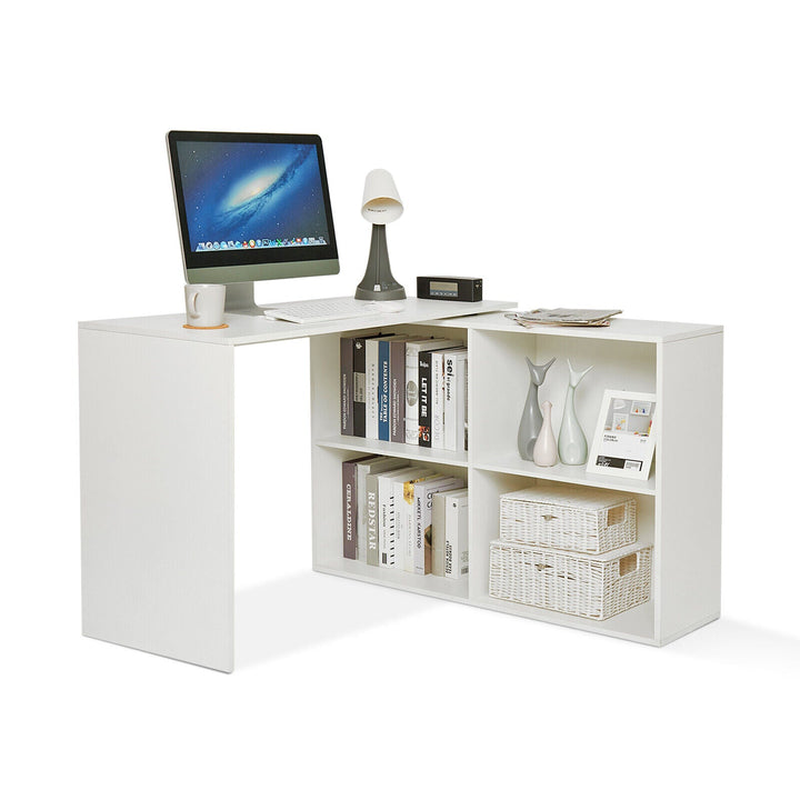 Laila L Shape Rotatable Study Table, Computer Desk, WFH Office Table with Storage