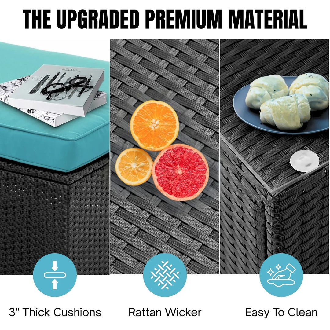 Meili 6-Piece Outdoor Wicker Sofa Set (Black/Sky-Blue)