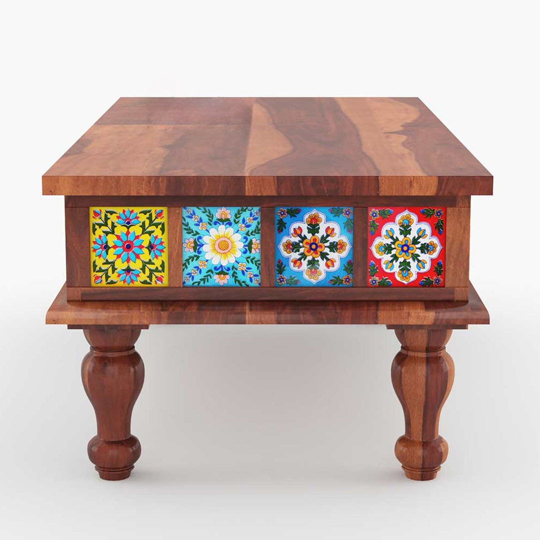 Shelly Solid Wood Coffee Table With Tiles