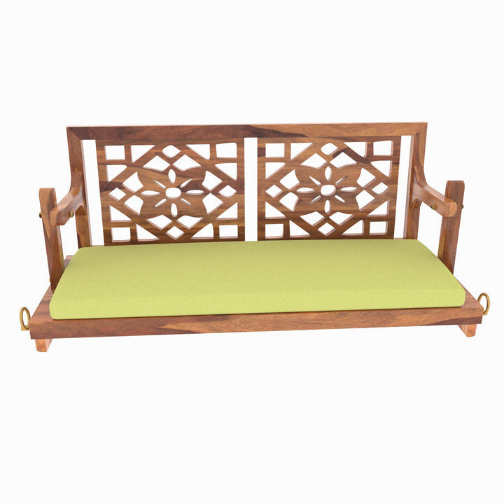 Anvi Fusion Flowered Carved Back Handmade Wooden Swing for Home
