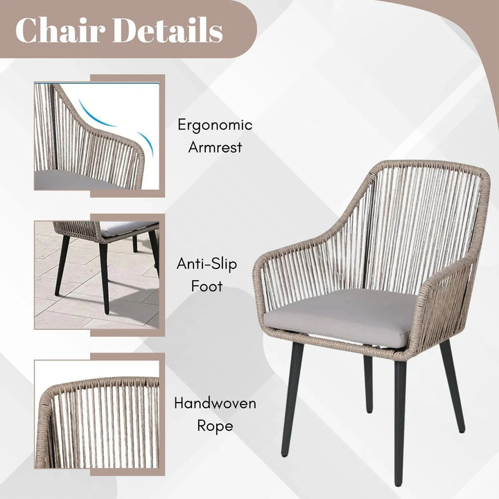 Zoya 5-Piece Outdoor Rope Patio Dining Set With Glass Top Table