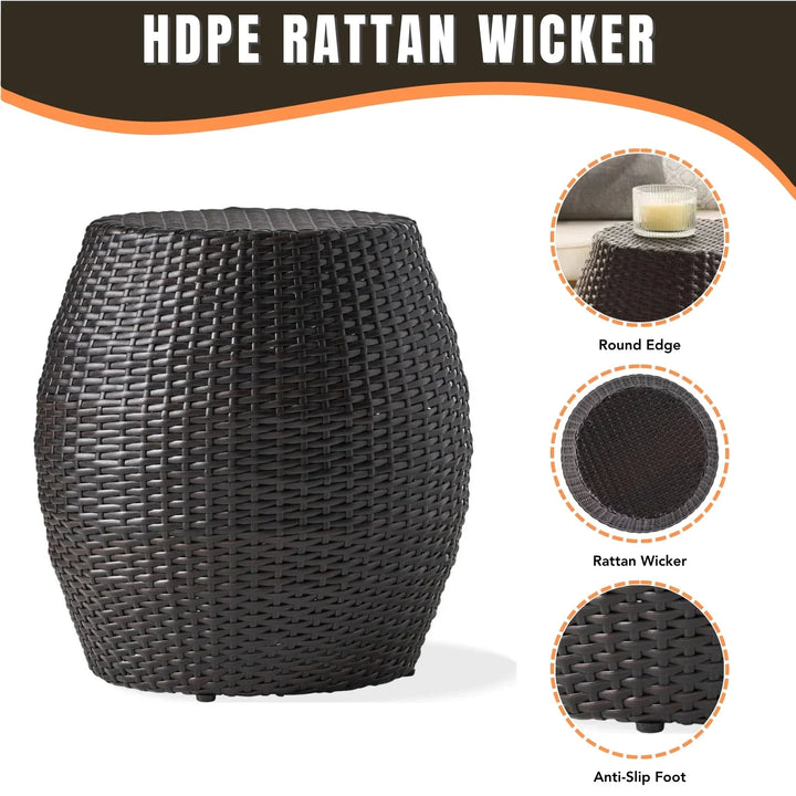 Yui Dark Brown Rattan Damru Accent Table for Patio