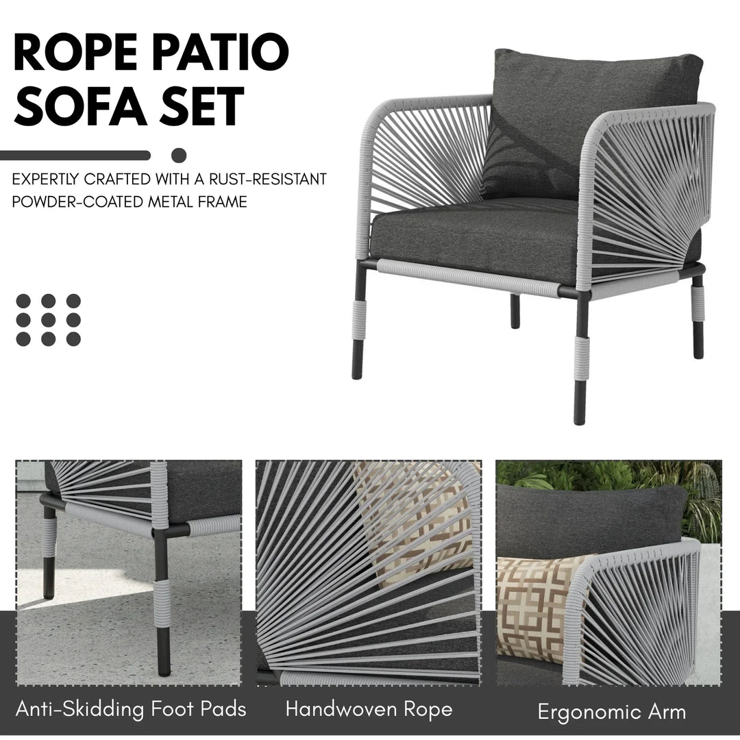 Bellamy Outdoor Rope 5-Seater Sofa Set With Glass Top Table