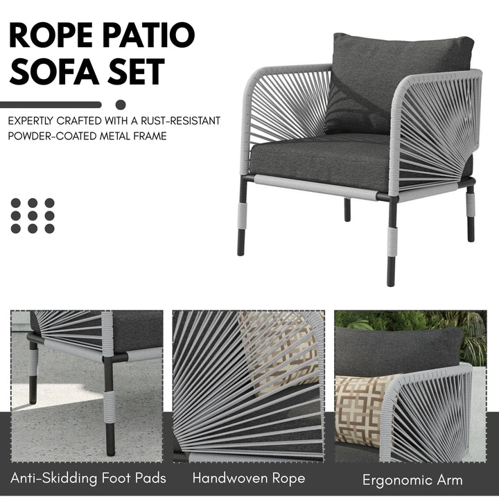 Bellamy Outdoor Rope 5-Seater Sofa Set With Glass Top Table