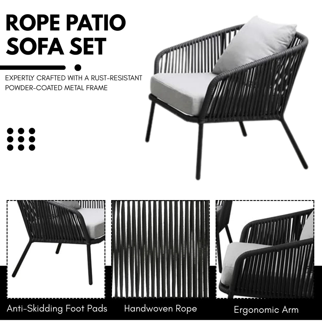 Azalea 4-Piece Outdoor Rope Patio Sofa Set (Black & Off-White)