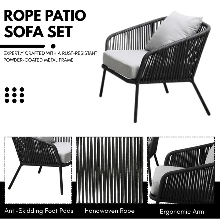 Azalea 4-Piece Outdoor Rope Patio Sofa Set (Black & Off-White)