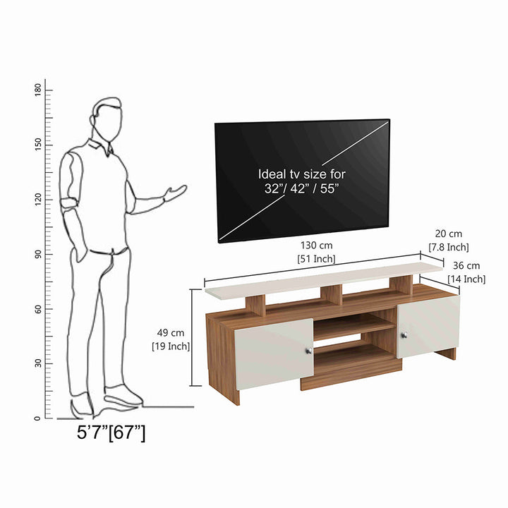 Gia Modern TV Unit with Storage - Exotic Teak and White