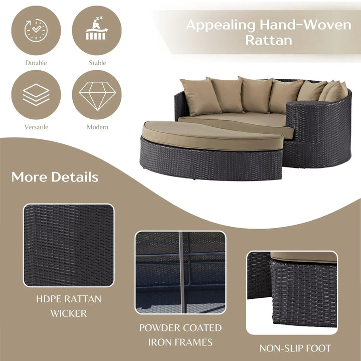 Karola Outdoor Rattan Wicker Daybed (Dark Brown & Beige)