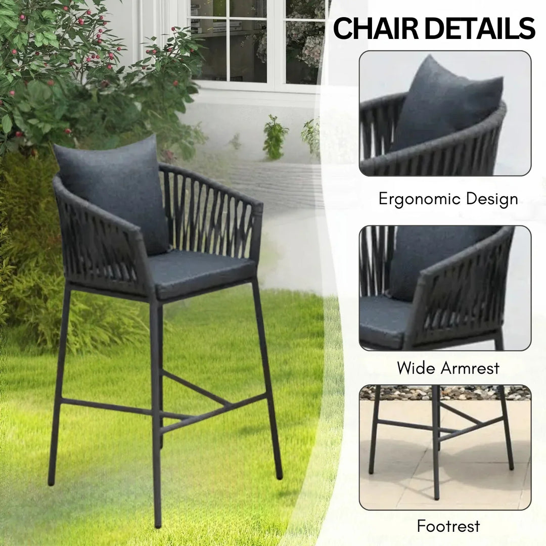 Fenna Premium Outdoor Rope Bar Set With a High-Top Round Table