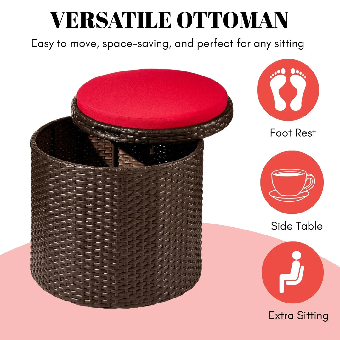 Round Wicker Ottoman for Patio & Backyard