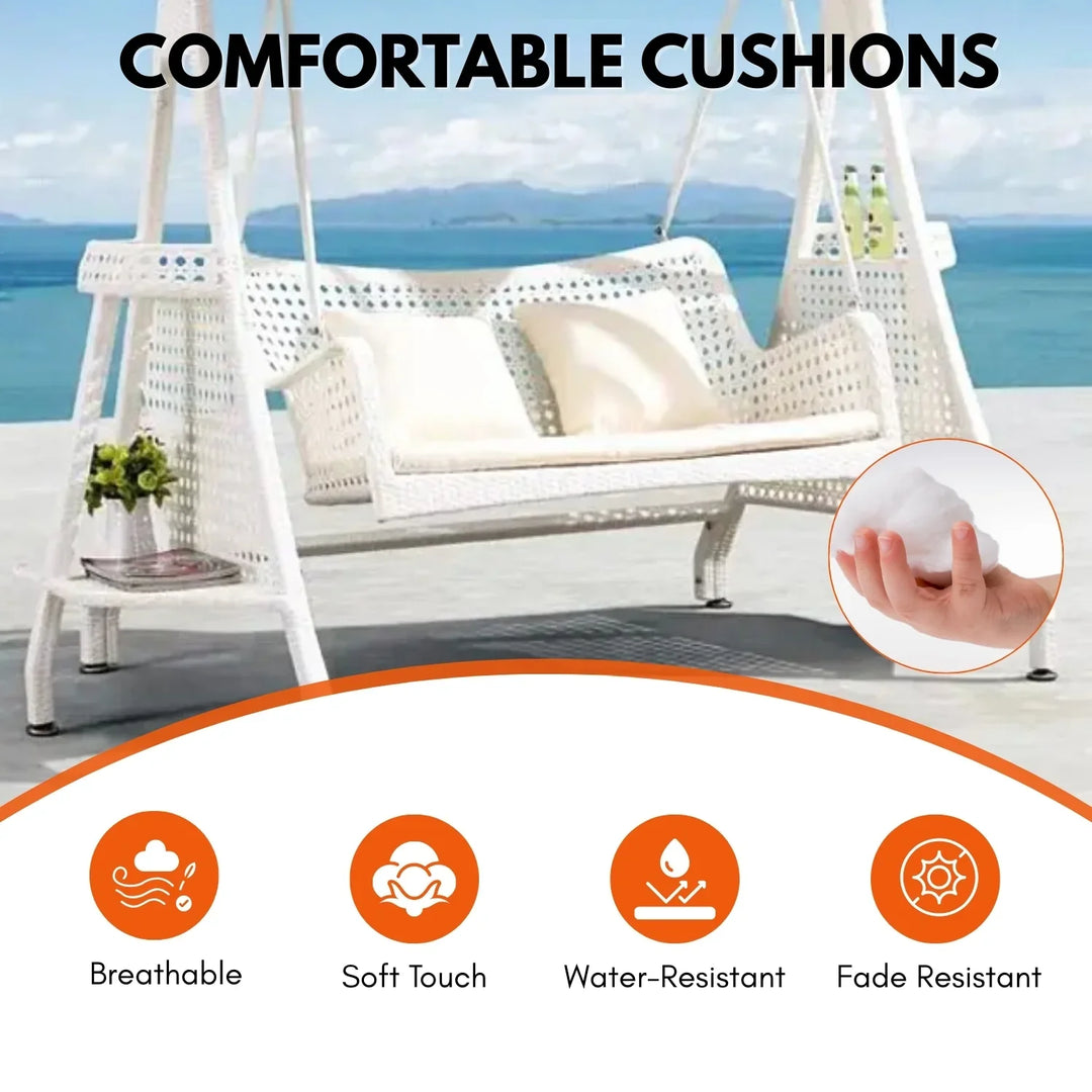 Outdoor Wicker 2-Seat Patio Swing Chair with Shade & Cushions